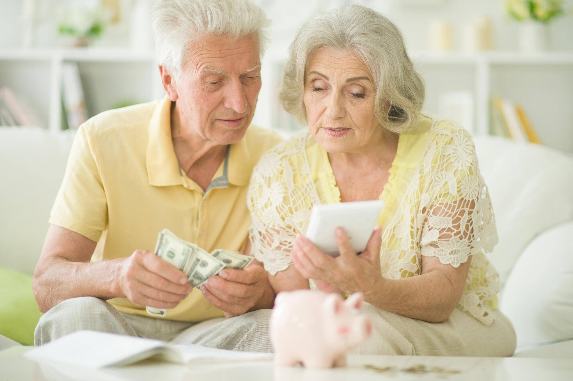 senior couple counting money